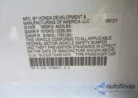 2021 Acura Ilx Premium Package/Technology Package z USA, uszkodzony, nr VIN 19UDE2F72MA010419